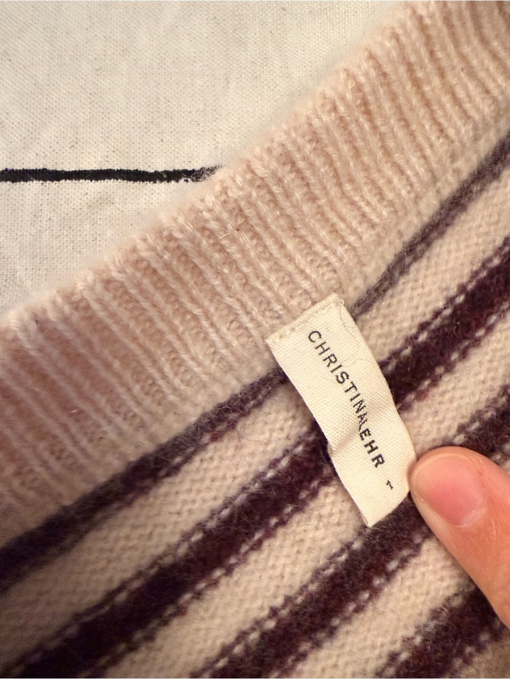 Christina lehr Striped Cashmere Crewneck Sweater in Cream and Dark Brown - Picture 4 of 5